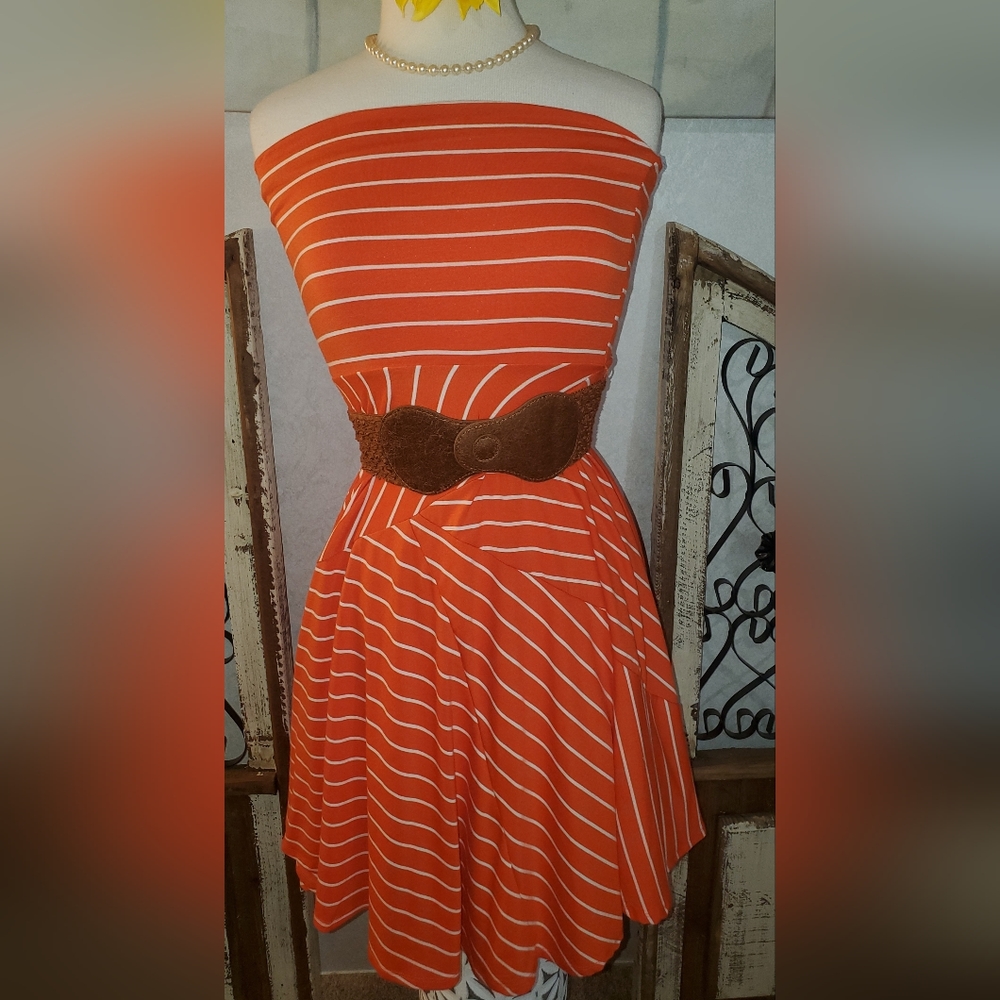 NWT Maurices Orange Stripe Strapless Dress